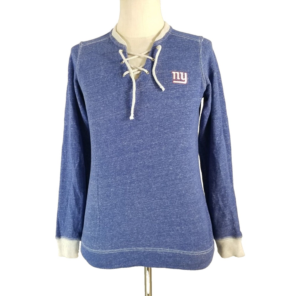 Antigua Jersey Women Medium Blue NY Giants NFL Lace Up Fleece Cotton Long Sleeve